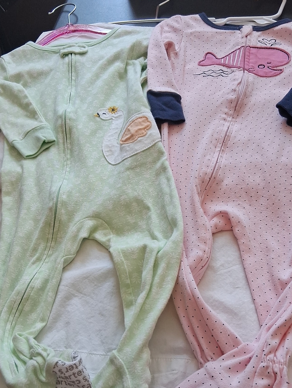 2 Kids Cotton Sleep & Play One-Piece - Green Duck Print And Pink Whale